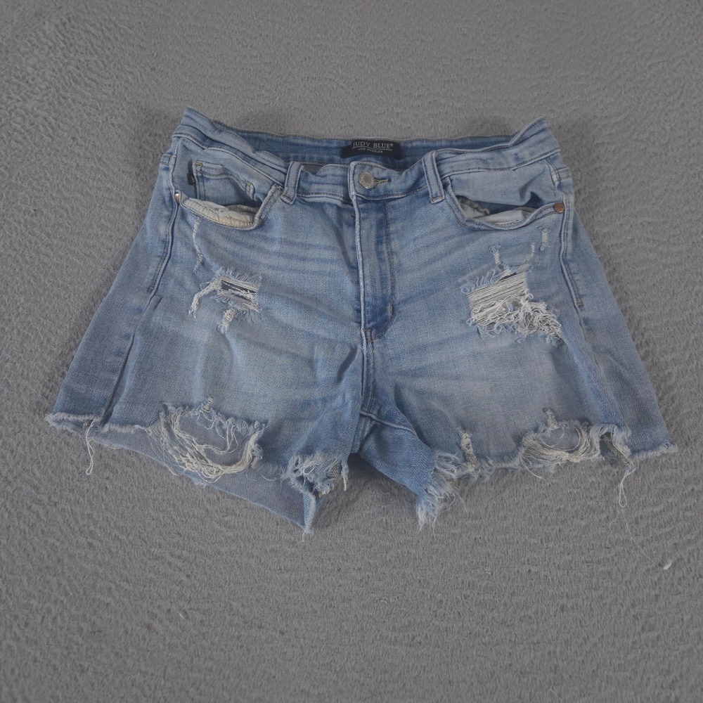 Judy Blue Shorts Womens 30 Light Blue High-Rise Distressed Cutoff Denim Frayed